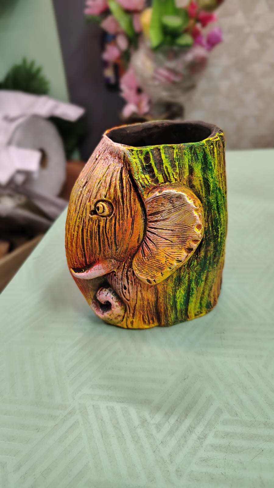 Traditional Terracotta Elephant Pen Holder – Handmade Décor