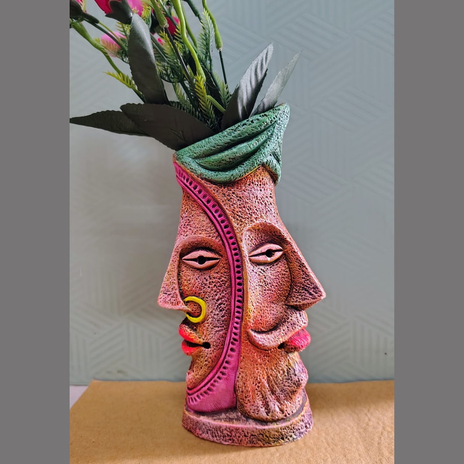 Terracotta Twin Face Artistic Flower Vase