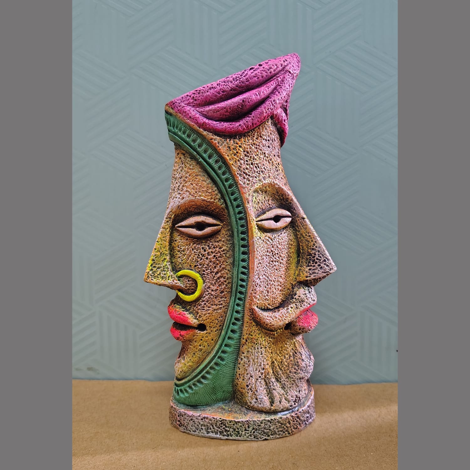 Terracotta Twin Face Artistic Flower Vase