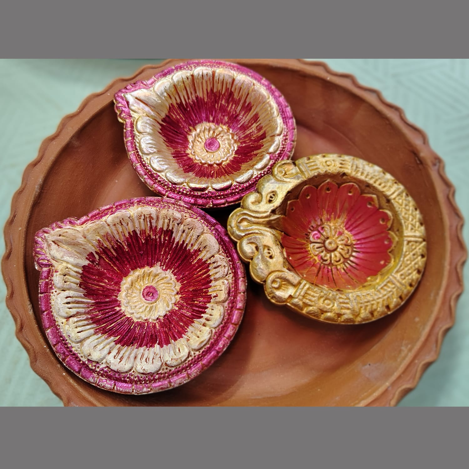 Designer Terracota Diya Set