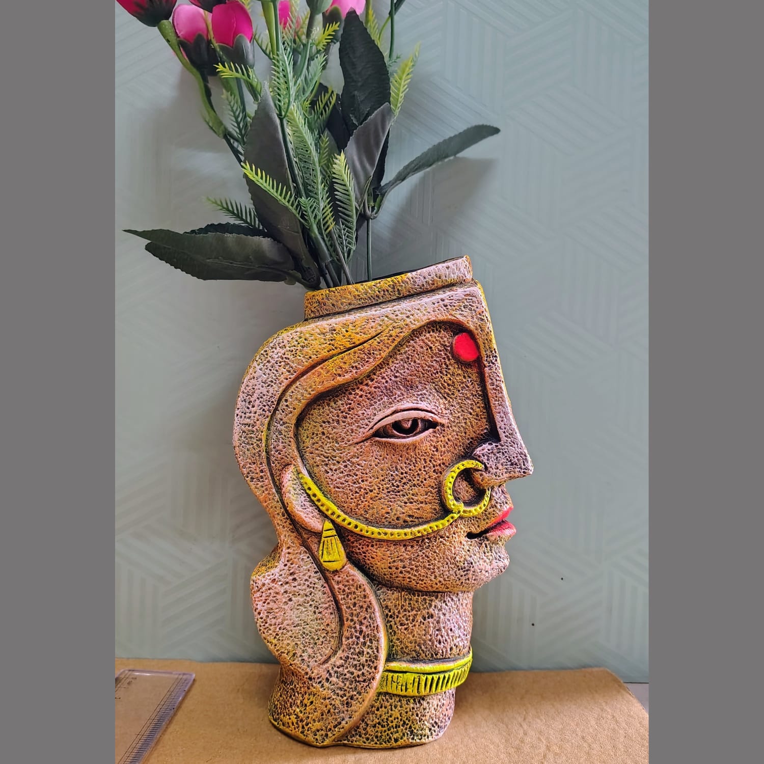 Terracotta Artistic Woman Face Flower Vase