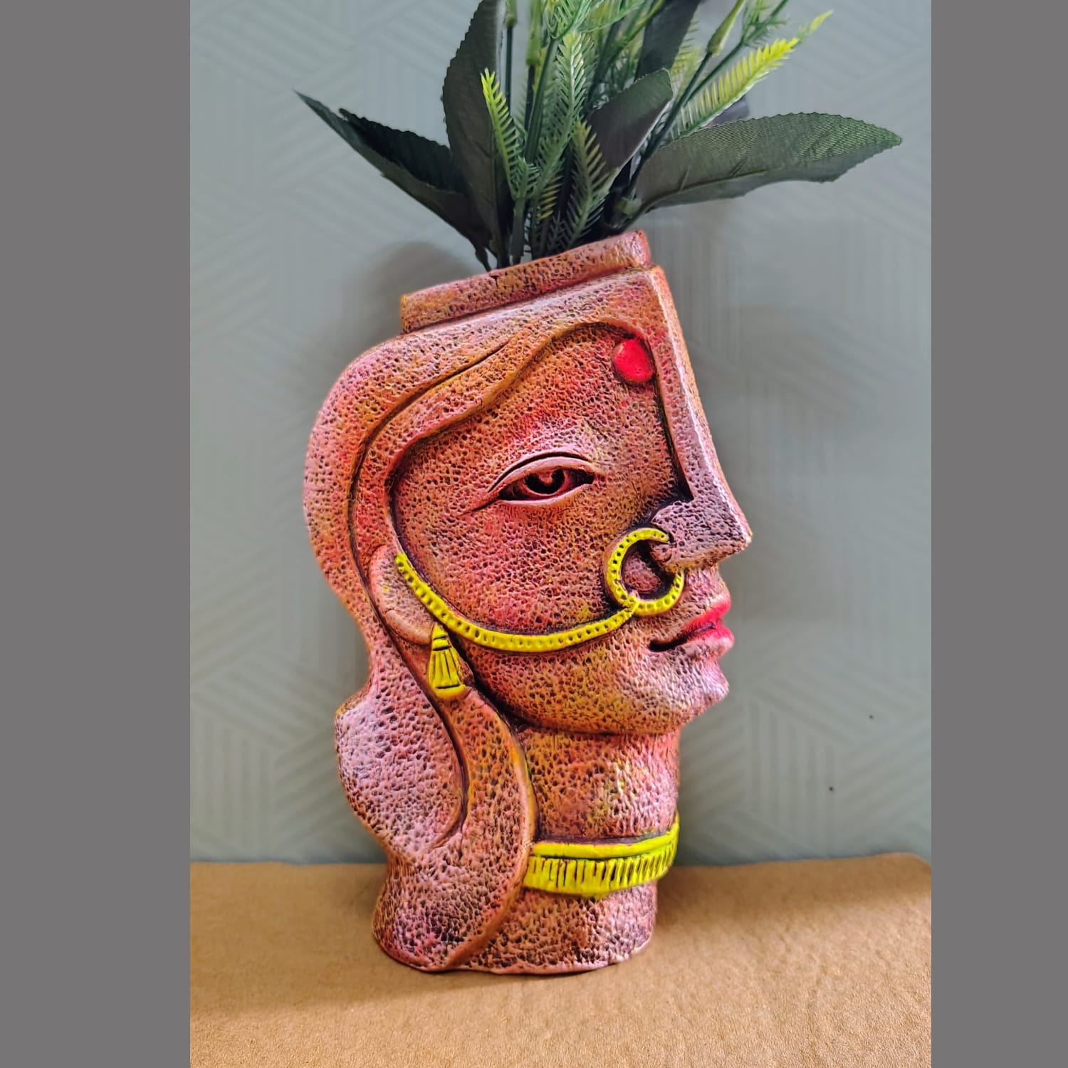 Terracotta Artistic Woman Face Flower Vase
