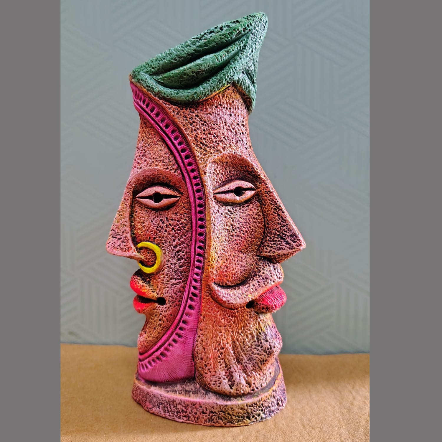 Terracotta Twin Face Artistic Flower Vase
