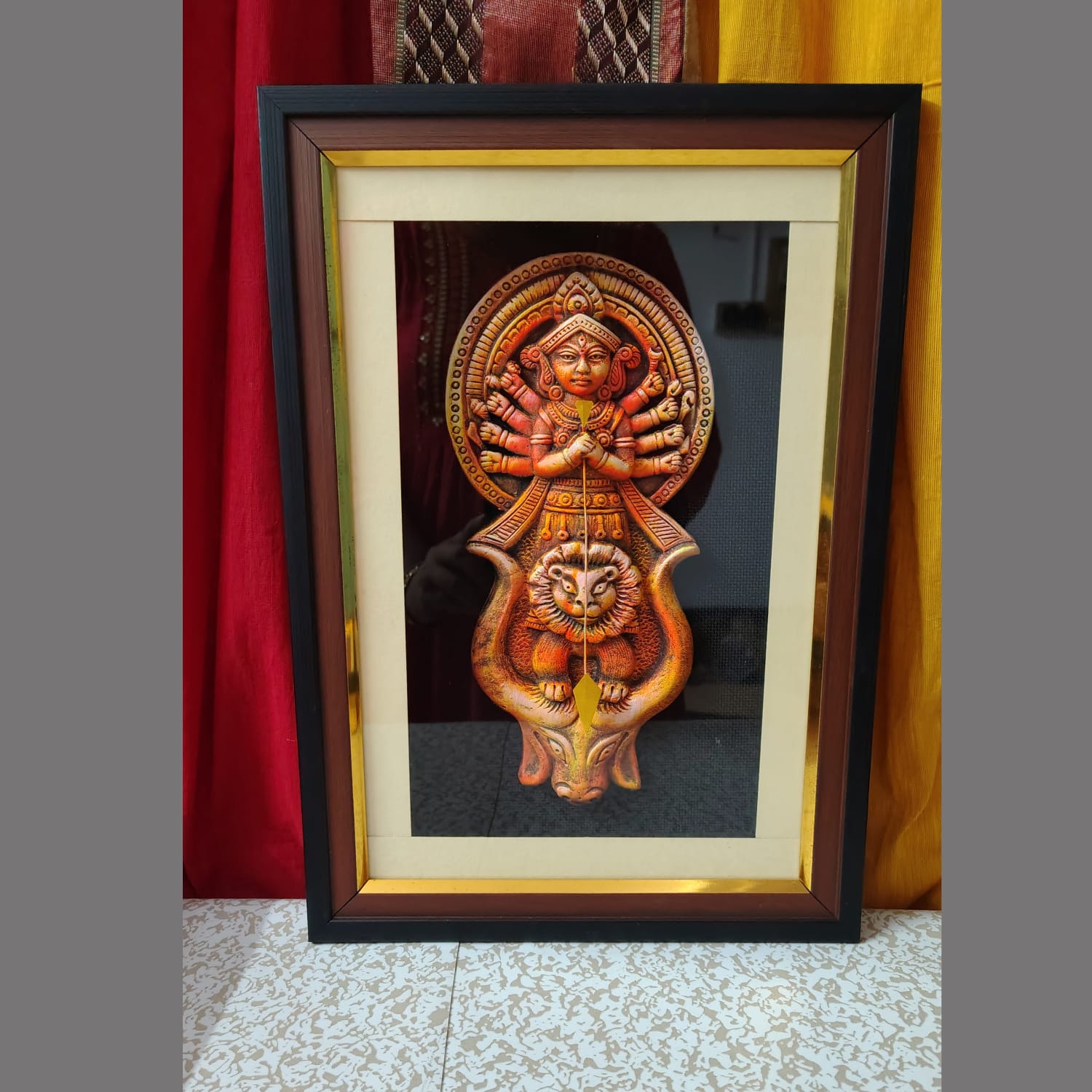 Primium Quality Ma Durga Mural Art in Glass frame