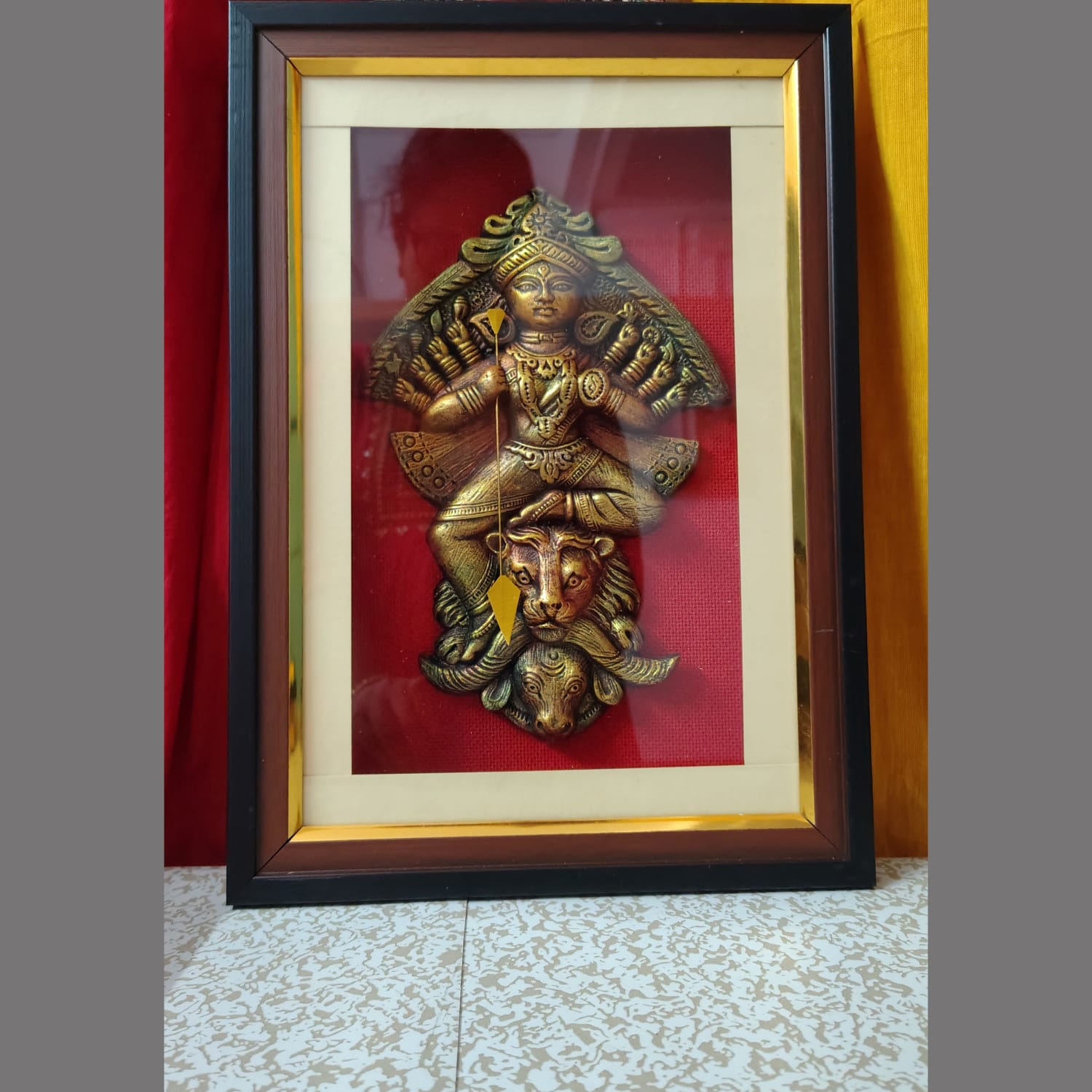 Primium Quality Terracotta Maa Durga Mural Art Glass Frame