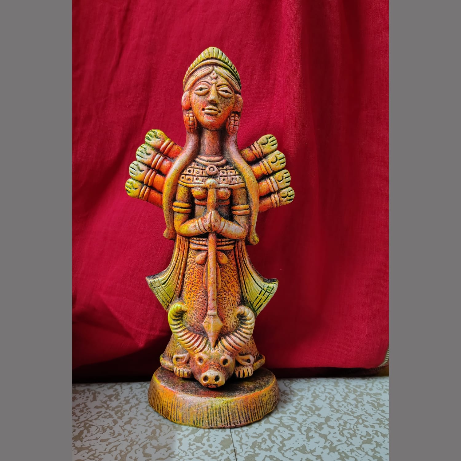 Primium Quality  Terracotta Ma Durga statue Hight 9.5inch