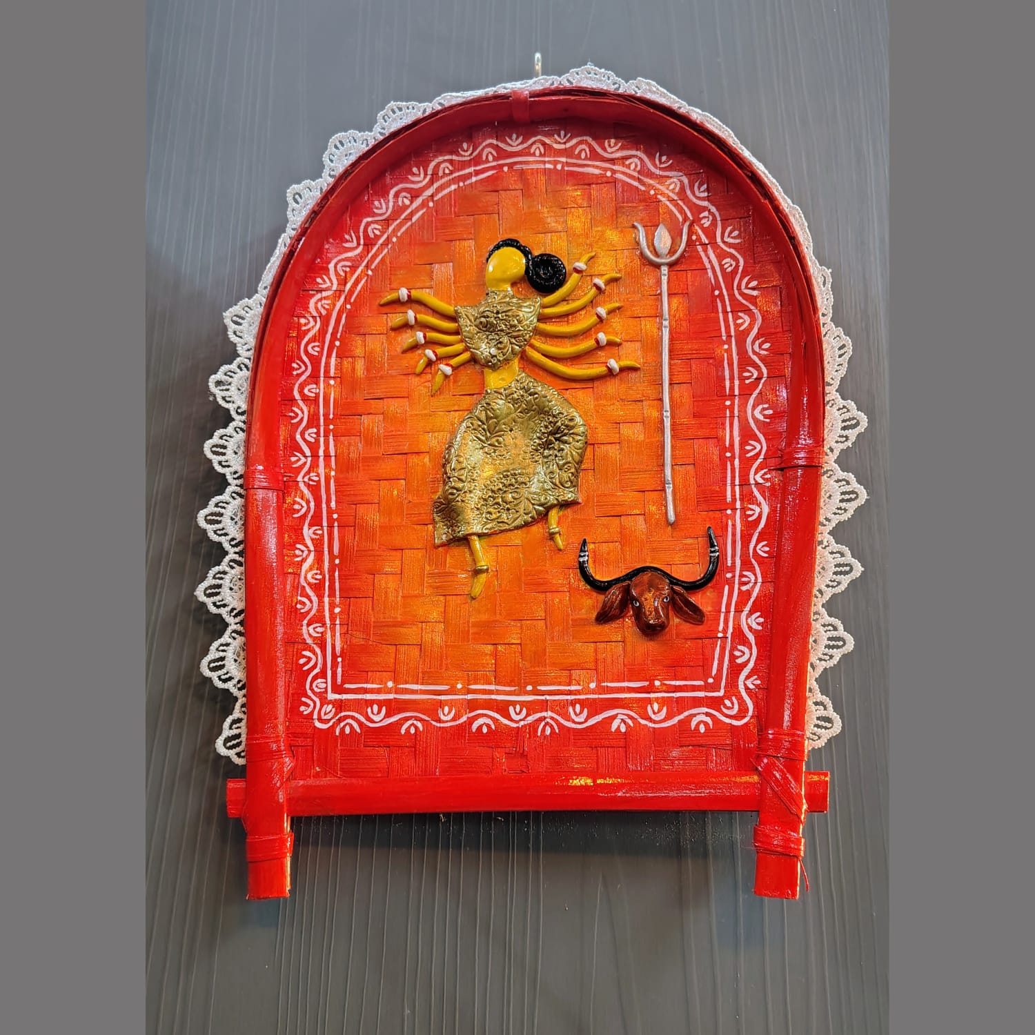 Handcrafted Traditional Bengali Durga Wall Decor-Artistic Home Accent