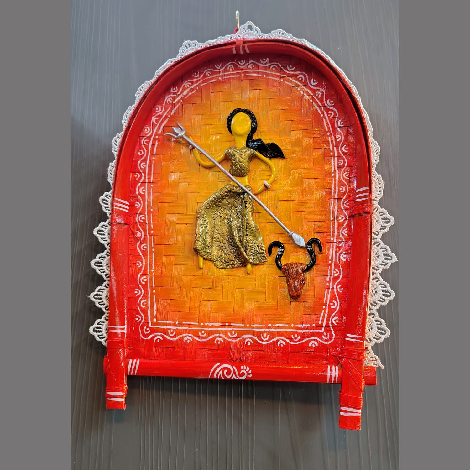 Handcrafted Traditional Bengali Durga Wall Decor - Artistic Home Accent