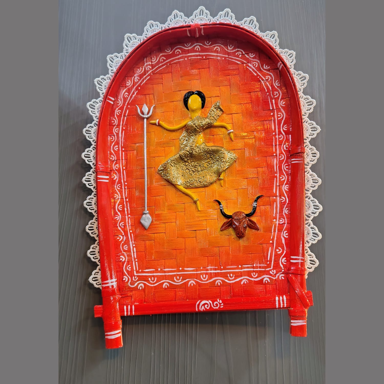 🪔 Handcrafted Traditional Bengali Durga Wall Décor – Artistic Home Accent