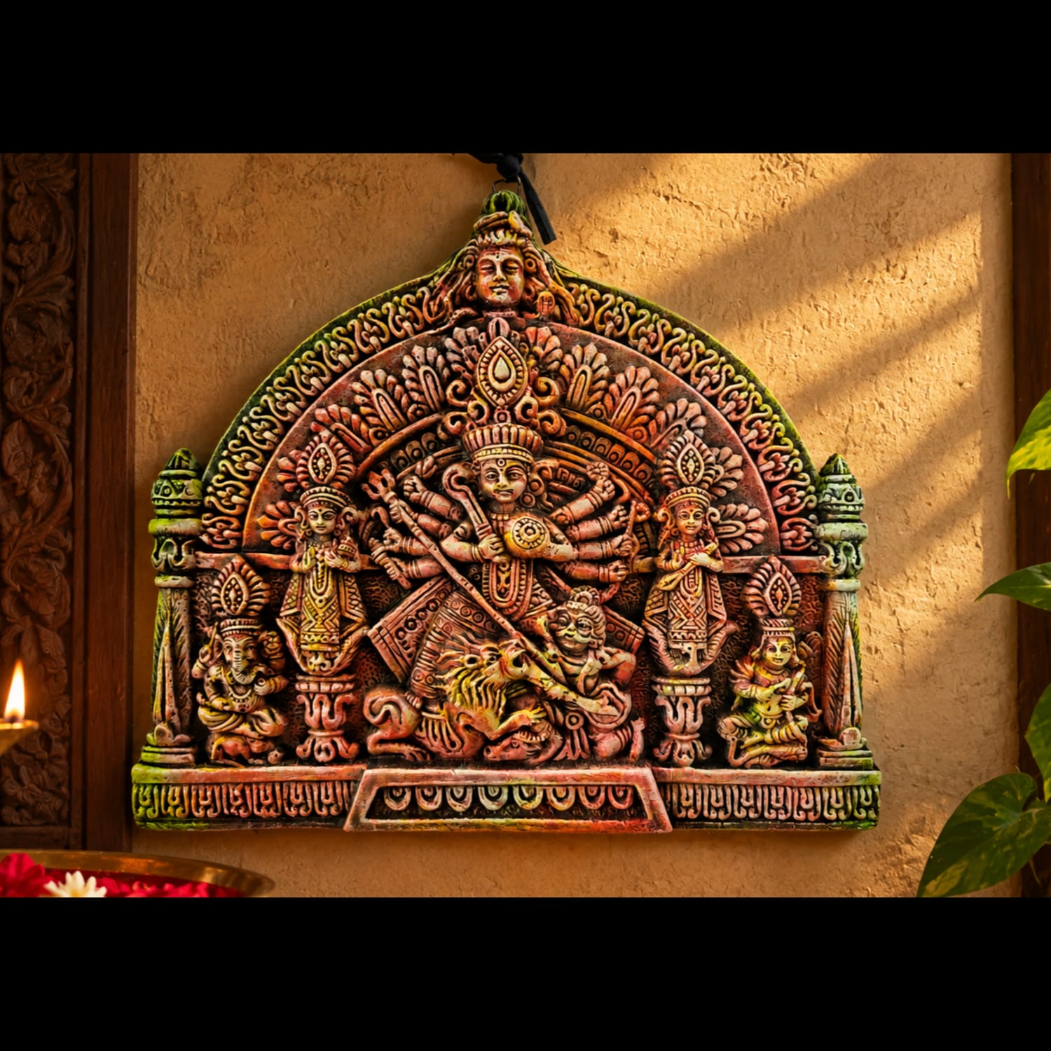 Premium Handcrafted Terracotta Maa Durga Wall Hanging | Traditional Divine Home Décor | 8 × 7.5 Inch
